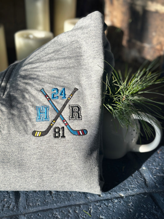 HR Hockey Sticks Embroidered Sweatshirt or Hoodie