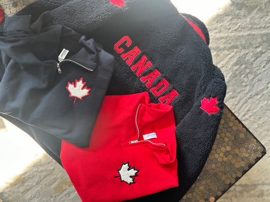 Sherpa appliqué maple leaf embroidered tops