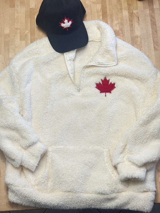 Cozy Canada applique 1/4 zip womens