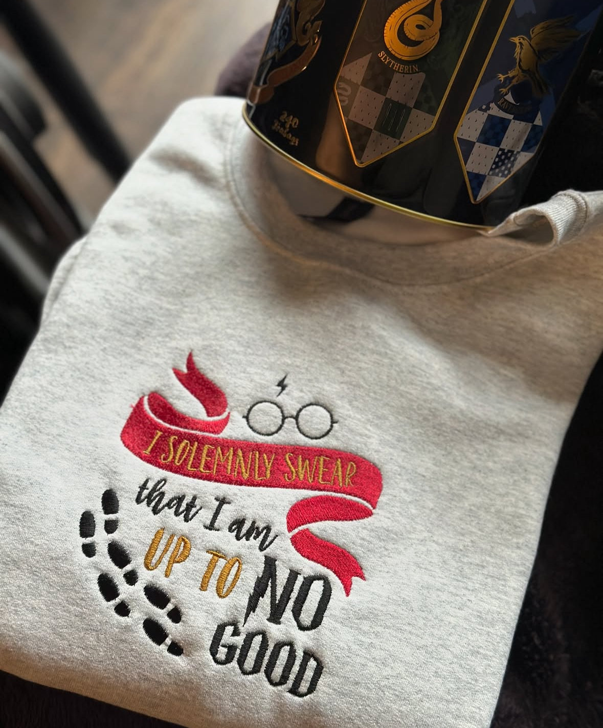 HP I solemnly swear mischief managed wizarding world embroidered shirt