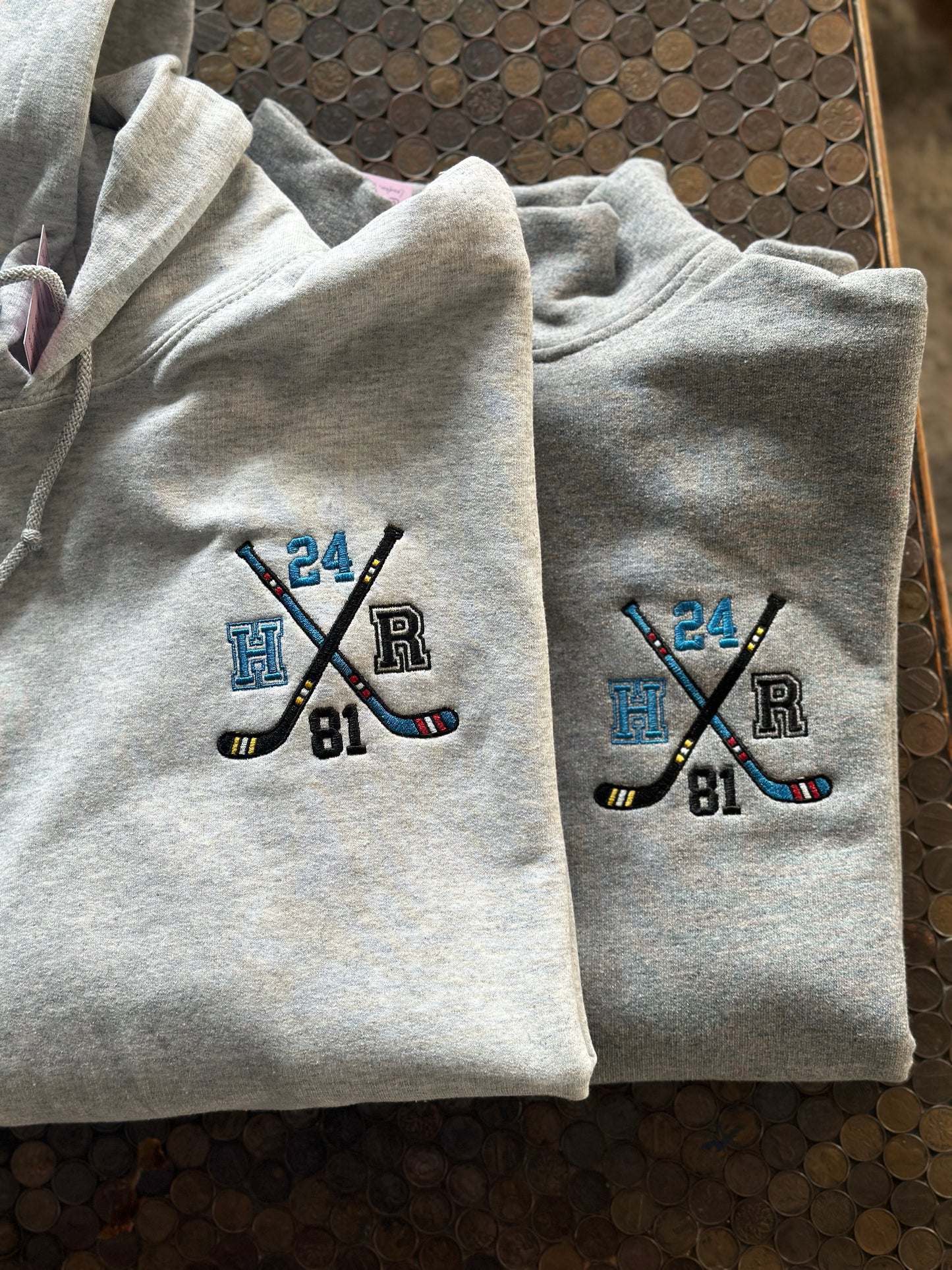 HR Hockey Sticks Embroidered Sweatshirt or Hoodie