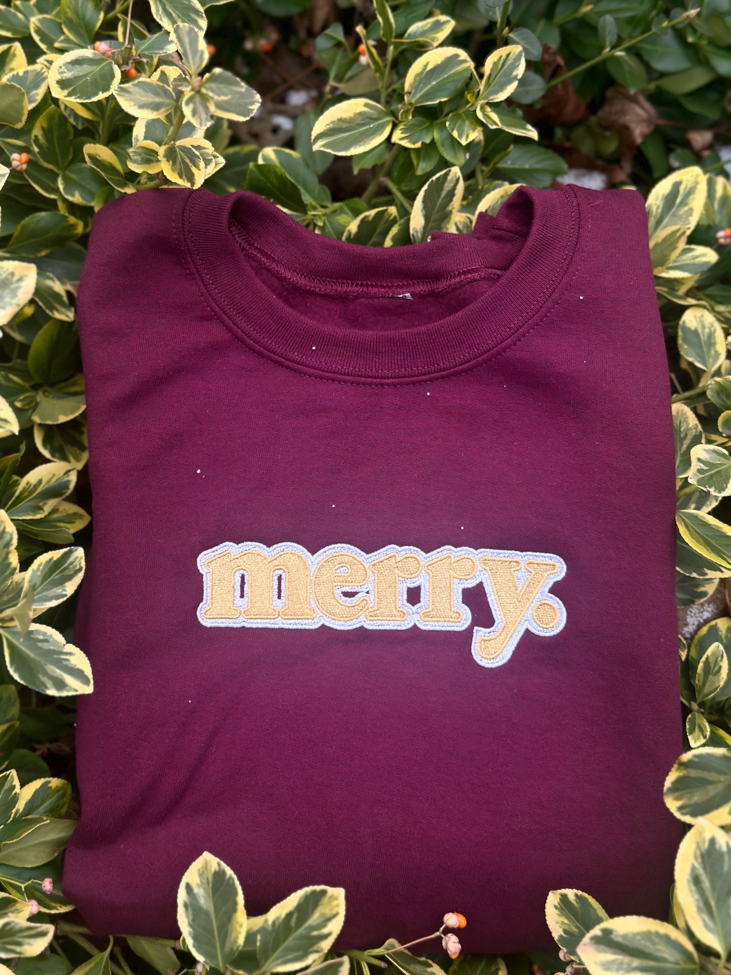 merry. embroidered crew neck or hoodie