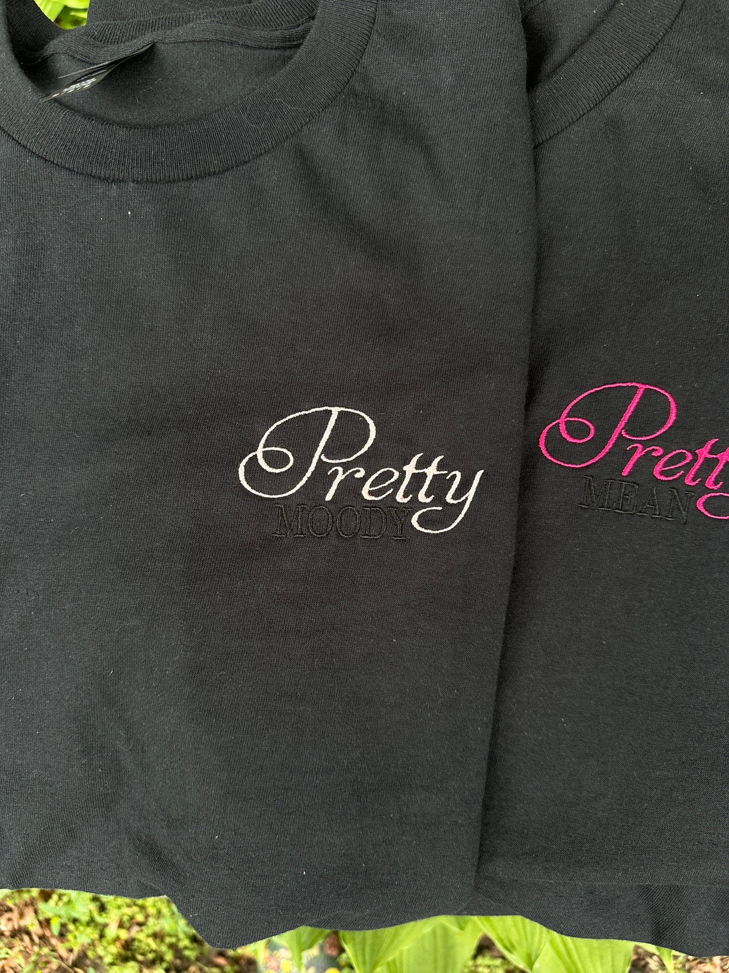 Pretty is embroidered t shirt crew neck