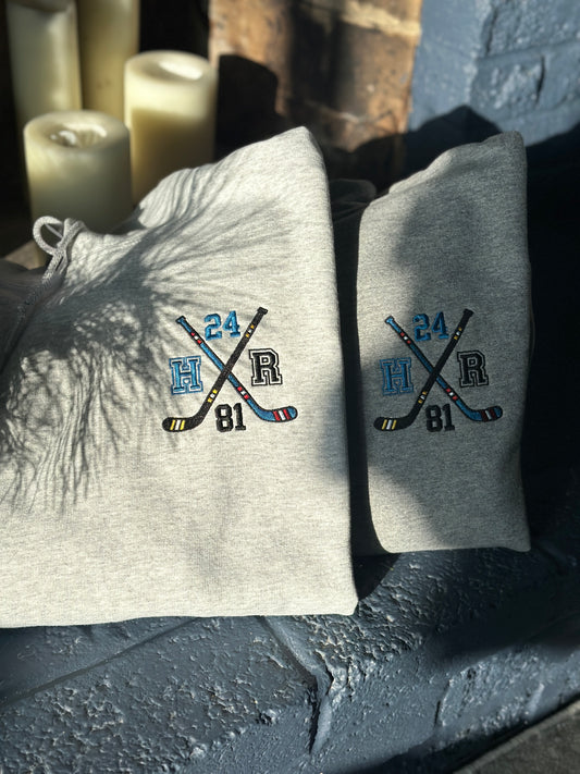 HR Hockey Sticks Embroidered Sweatshirt or Hoodie