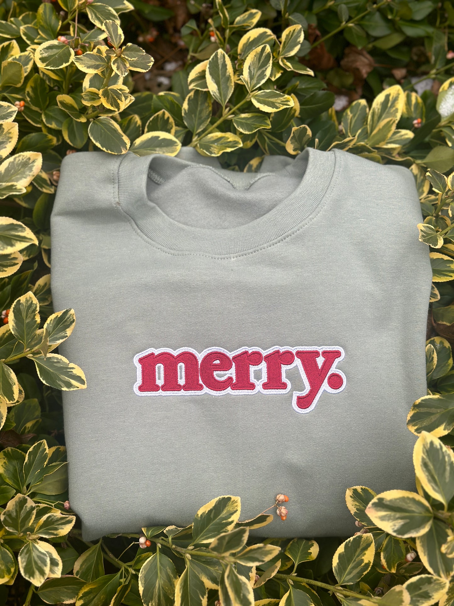 merry. embroidered crew neck or hoodie