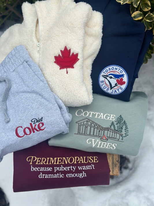 Cottage Vibes embroidered crew neck and hoodies