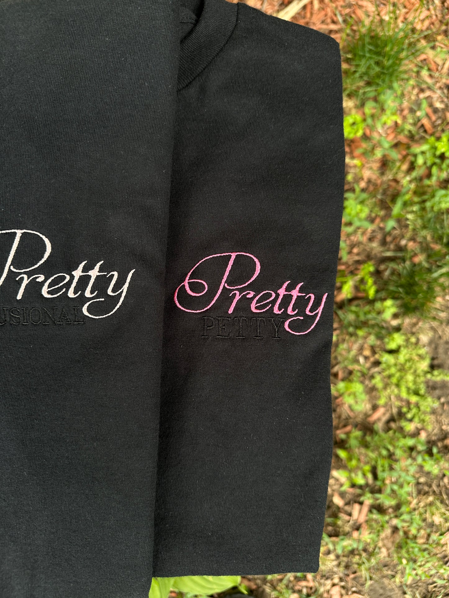 Pretty is embroidered t shirt crew neck