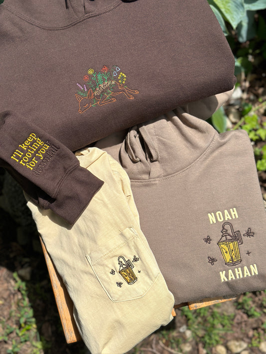 Noah Kahan Porch light bugs embroidered tops