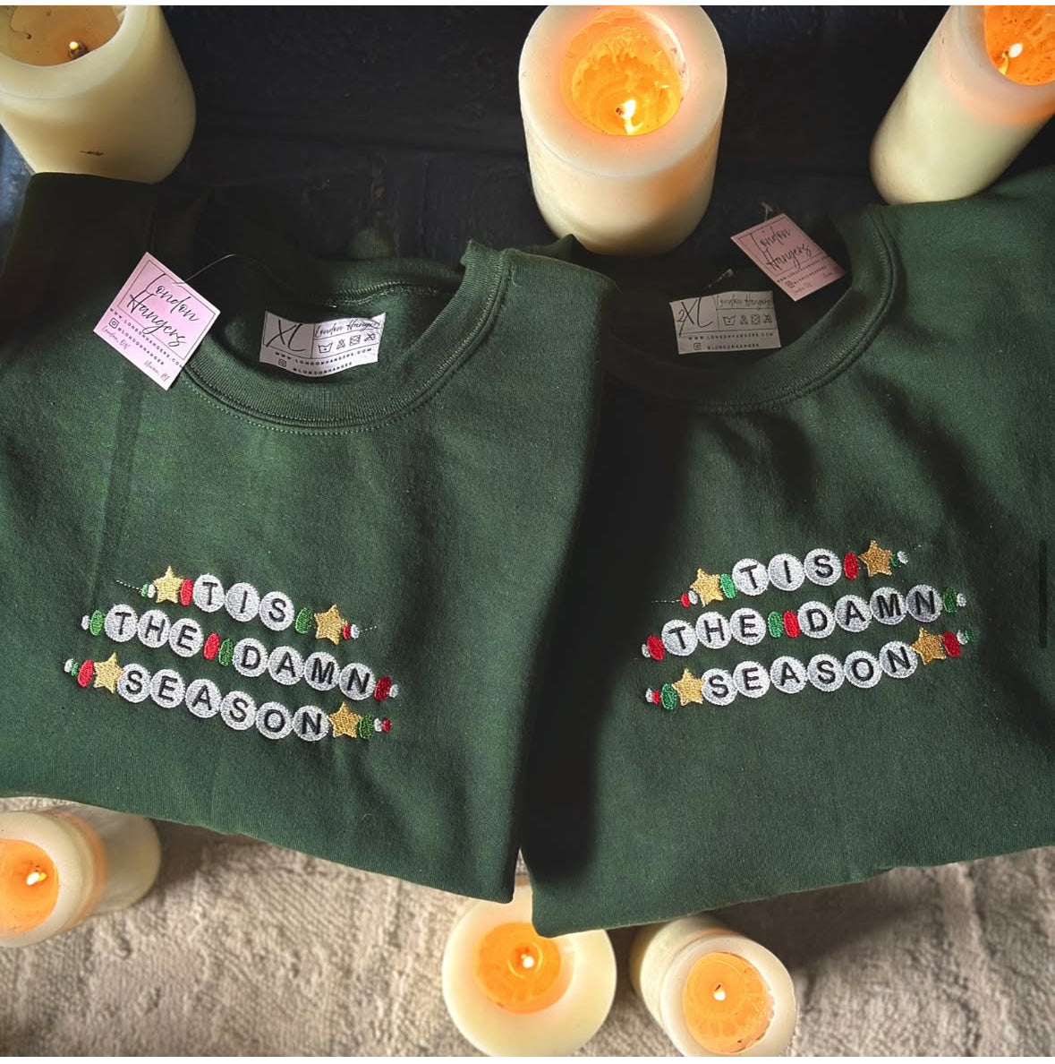 TS Tis the damn season Embroidered Friendship bracelet style crew neck sweatshirt