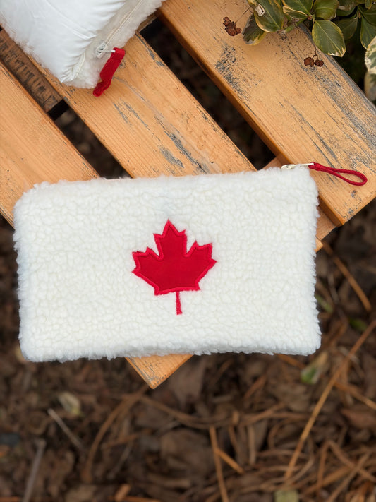 Sherpa Pouch Wristlet clutch embroidered maple leaf